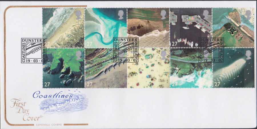 2002 -Coastlines COTSWOLD FDC -Coastlines Dunster Postmark