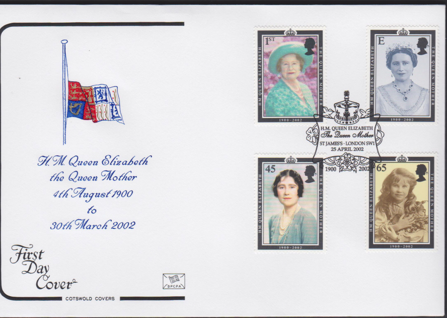 2002 -Queen Mother 1900-2002 COTSWOLD FDC -St James London SW1 Postmark