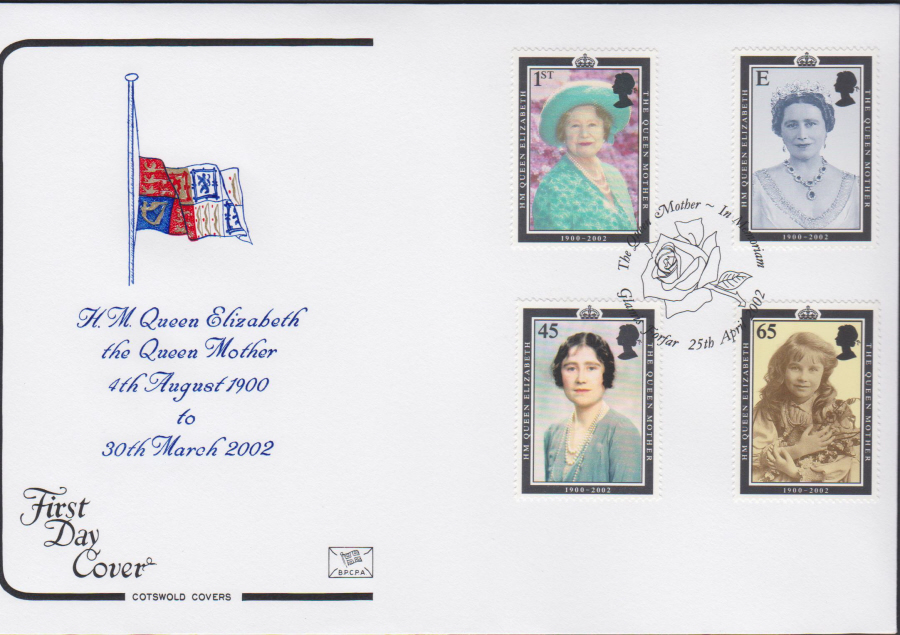 2002 -Queen Mother 1900-2002 COTSWOLD FDC -In Mermorian,Glamis Forfar Postmark