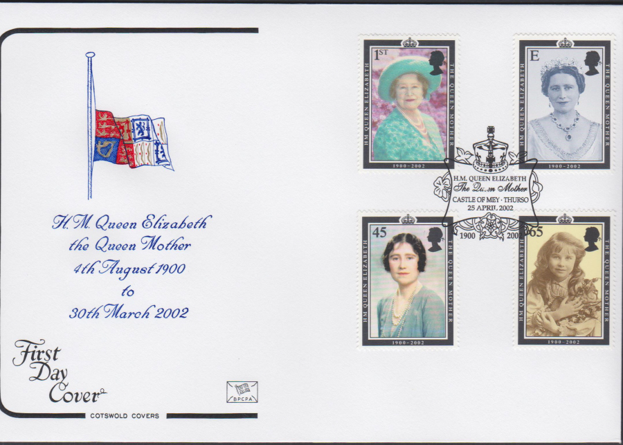 2002 -Queen Mother 1900-2002 COTSWOLD FDC -Castle of Mey, Thurso Postmark