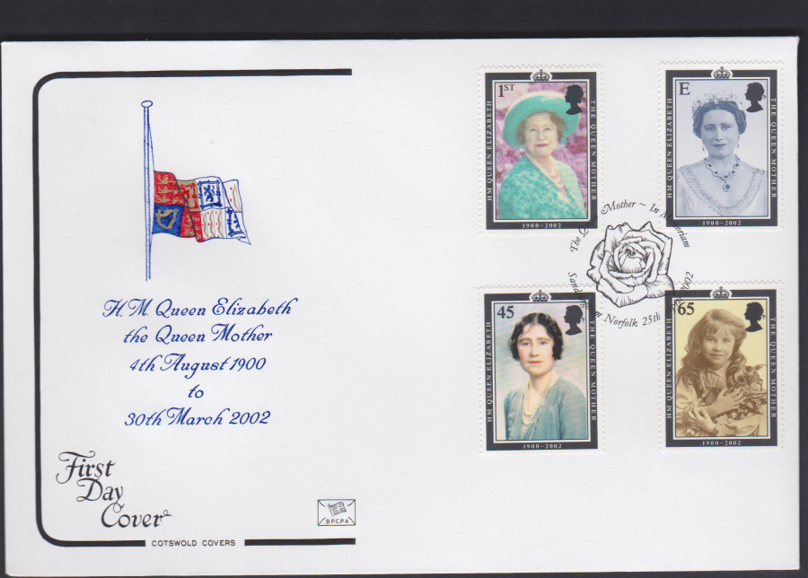 2002 -Queen Mother 1900-2002 COTSWOLD FDC -Sandrigham,Norfolk Postmark