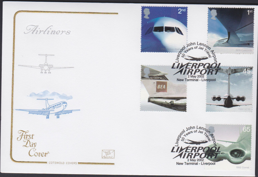 2002 -Airliners COTSWOLD FDC -New Terminal,Liverpool Postmark