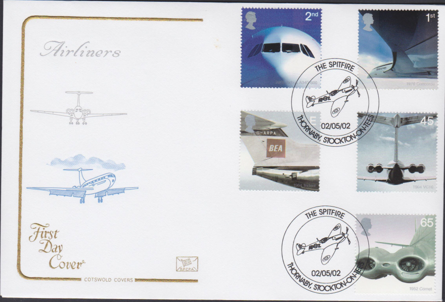 2002 -Airliners COTSWOLD FDC -Spitfire,Thornaby, Stockton on Tees Postmark - Click Image to Close