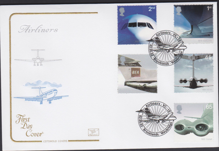 2002 -Airliners COTSWOLD FDC -Brooklands,Weybridge Postmark