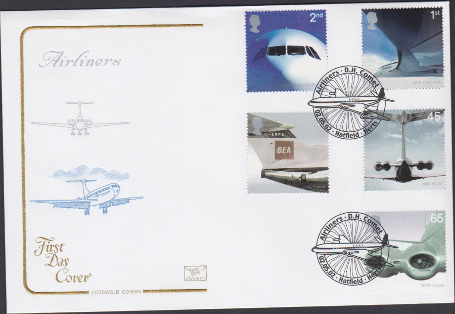 2002 -Airliners COTSWOLD FDC -Comet - Hatfield,Herts Postmark
