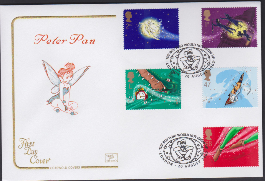 2002 -Peter Pan COTSWOLD FDC - The Boy Who Would Not Grow Up London Postmark - Click Image to Close