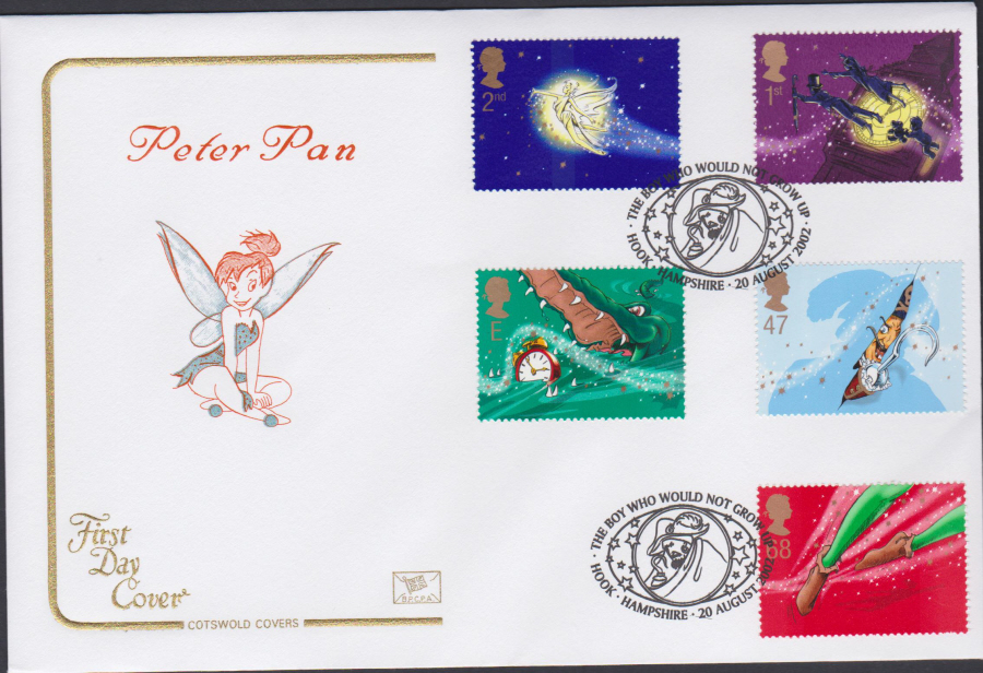 2002 -Peter Pan COTSWOLD FDC - The Boy Who Would Not Grow Up Hook Hampshire Postmark