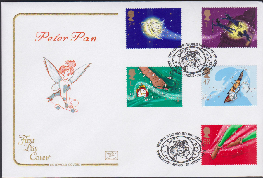 2002 -Peter Pan COTSWOLD FDC - The Boy Who Would Not Grow Up Kirriemuir Angus Postmark