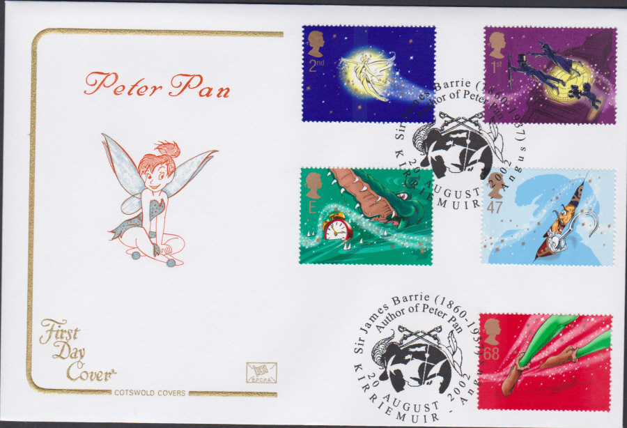 2002 -Peter Pan COTSWOLD FDC - Sir James Barrie Kirriemuir Angus Postmark