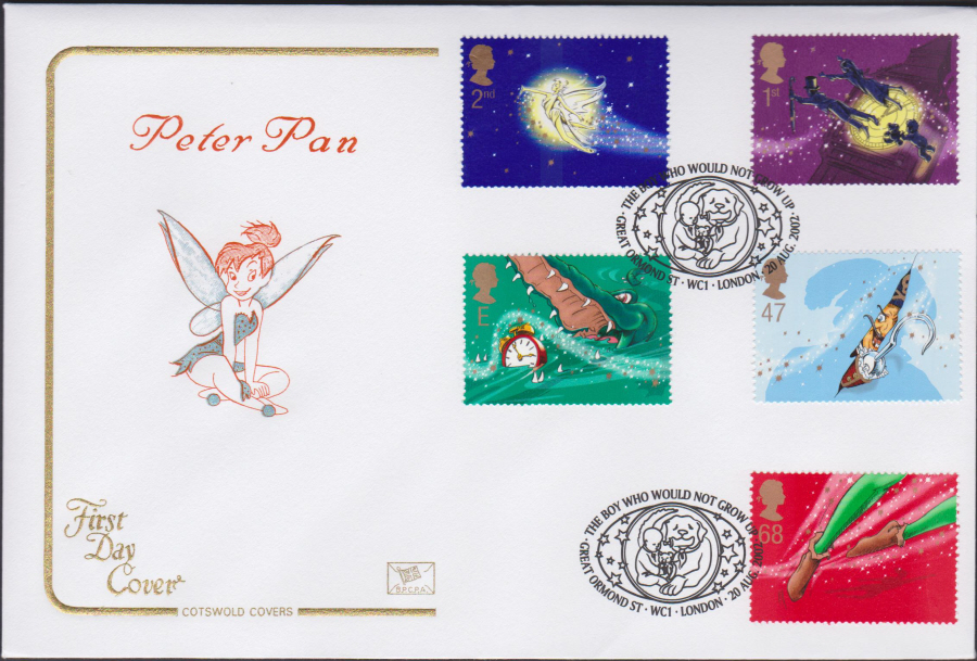 2002 -Peter Pan COTSWOLD FDC - The Boy Who Would Not Grow Up Great Ormond St London WC1 Postmark