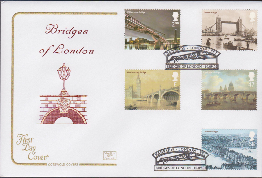 2002 -Bridges of London COTSWOLD FDC - Bankside London SE1 Postmark