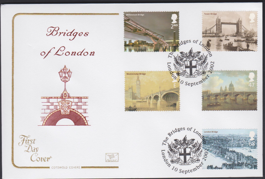 2002 -Bridges of London COTSWOLD FDC -The Bridges of London, London Postmark