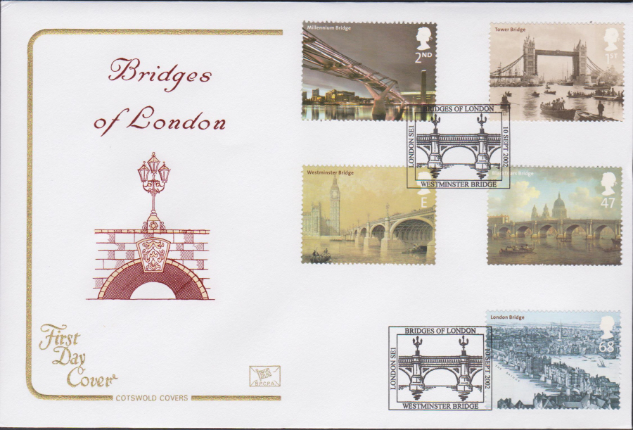 2002 -Bridges of London COTSWOLD FDC - Westminster Bridge London SE1 Postmark