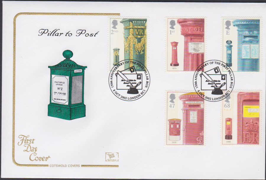 2002 -Pillar to Post COTSWOLD FDC -First Pillar Box London EC1 Postmark