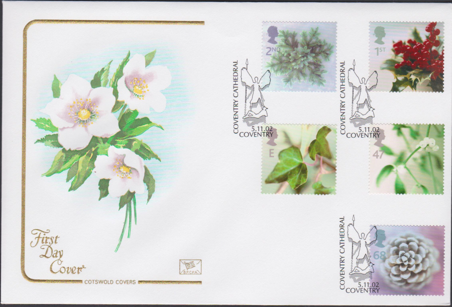 2002 - Christmas COTSWOLD FDC -Coventry Cathedral Coventry Postmark - Click Image to Close