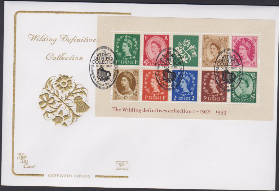 2002 - Wildings Mini Sheet No1 COTSWOLD FDC - Buckingham Palace Rd London SW1 Postmark