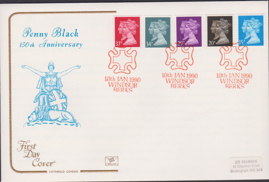1990 - Cotswold FDC Penny Black Anniversary Windsor,Berks Postmark