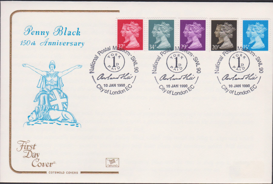 1990 - Cotswold FDC Penny Black Anniversary City of London E C Postmark