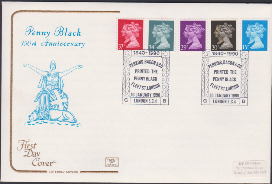 1990 - Cotswold FDC Penny Black Anniversary Perkins Bacon,Fleet Street London Postmark