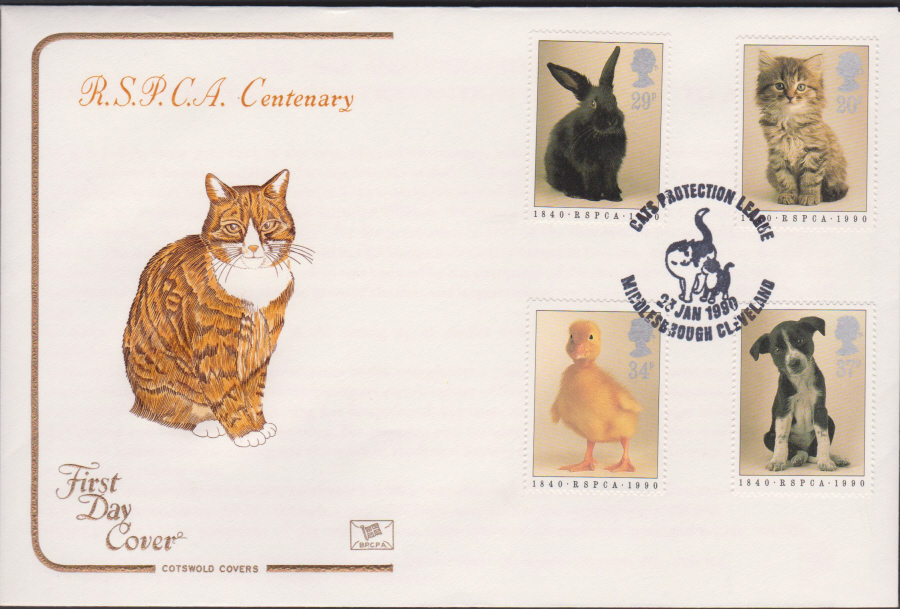 1990 - Cotswold FDC R.S.P.C.A. :- Middlesborough,Cleveland Postmark