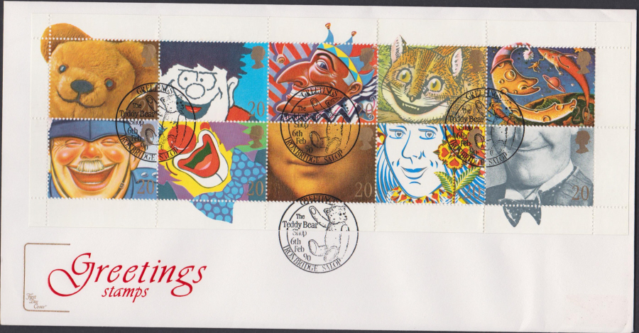 1990 - Cotswold FDC Greetings Stamps . :- Teddy Bear Shop Ironbridge,Salop Postmark