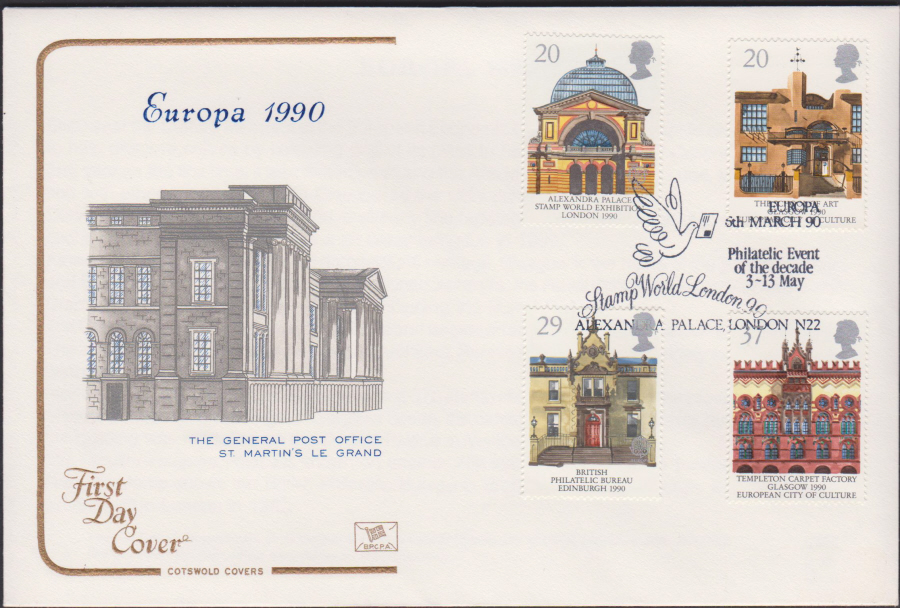 1990 - Cotswold FDC Europa . :- Stamp World London 90 London N22 Postmark - Click Image to Close