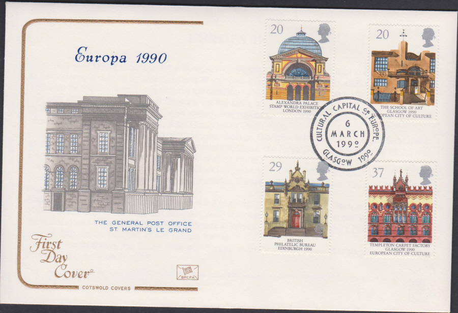 1990 - Cotswold FDC Europa . :- Culture Capital, Glasgow Postmark - Click Image to Close