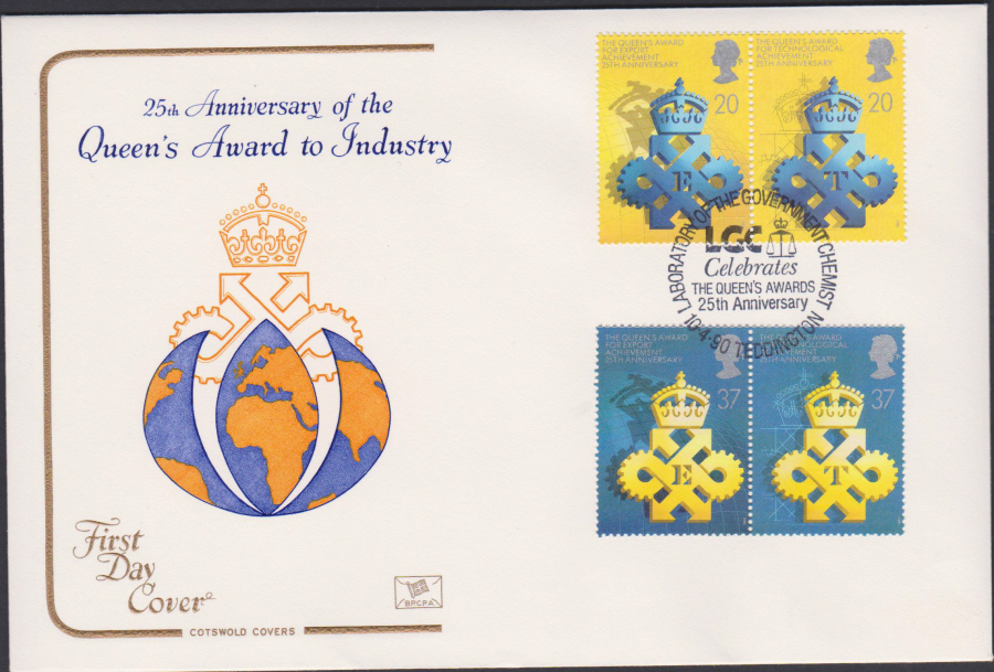 1990 - Cotswold FDC Queen's Award ti Industry . :-L G C Teddington Postmark - Click Image to Close