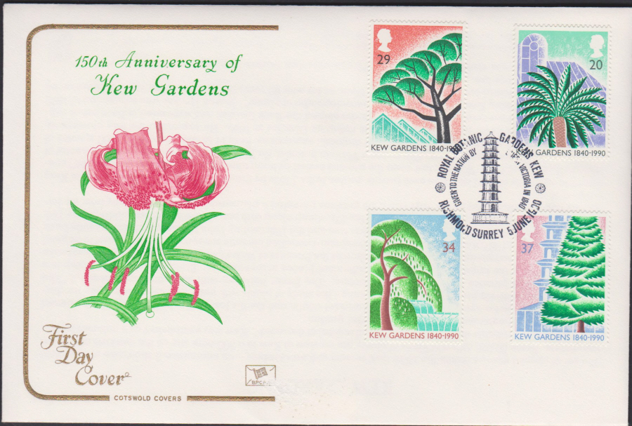 1990 - Cotswold FDC Kew Gardens Anniversary :- Royal Botanic Gardens Richmond Surey Postmark