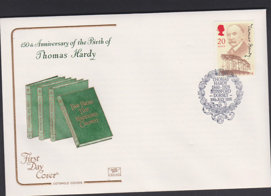 1990 - Cotswold FDC Anniversary Birth Thomas Hardy :- Stinsford,Dorset Postmark - Click Image to Close