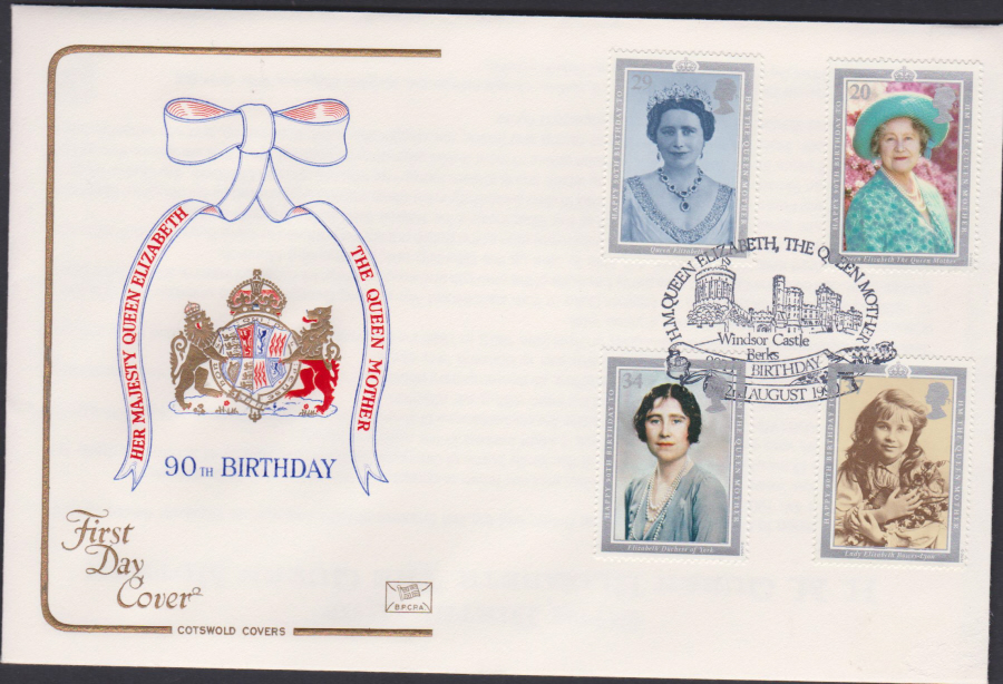 1990 - Cotswold FDC Queen Mother's Birthday :- Windsor Castle,Berks Postmark