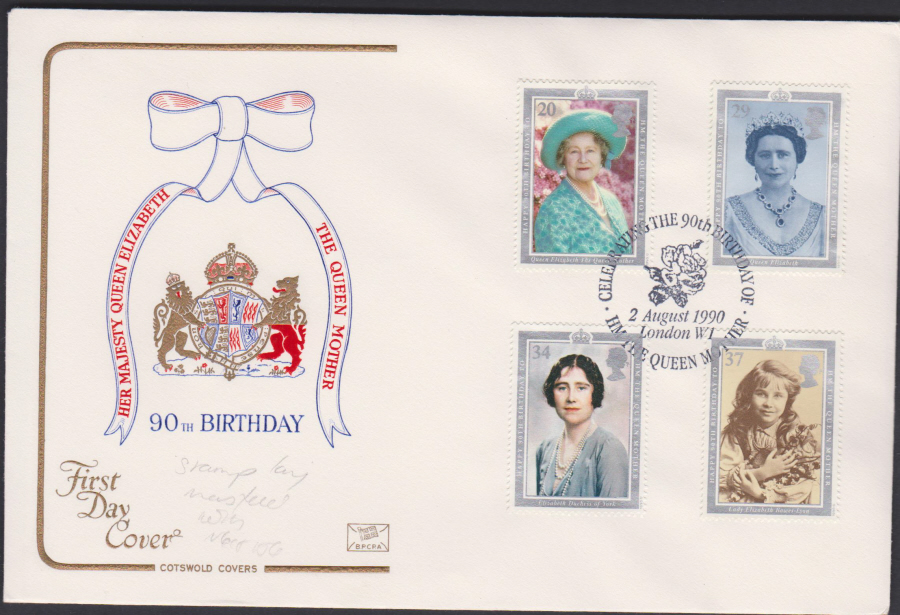 1990 - Cotswold FDC Queen Mother's Birthday :-London W1 Postmark