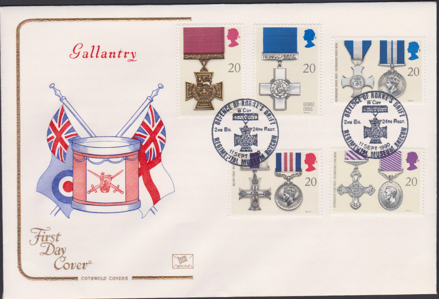1990 - Cotswold FDC Gallantry :- Regimental Museum Brecon Postmark