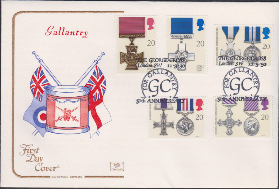 1990 - Cotswold FDC Gallantry :- George Cross,London SW Postmark - Click Image to Close