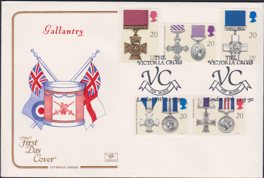 1990 - Cotswold FDC Gallantry :- Victoria Cross,London SW1 Postmark - Click Image to Close