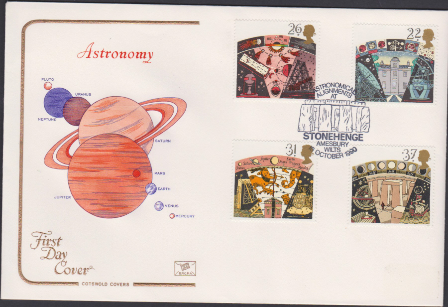 1990 - Cotswold FDC Astronomy:- Stonehenge Wilts Postmark