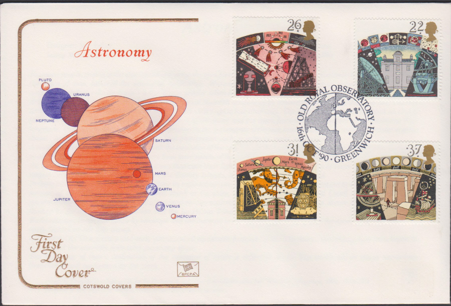 1990 - Cotswold FDC Astronomy:- Observatory,Greenwich Postmark - Click Image to Close
