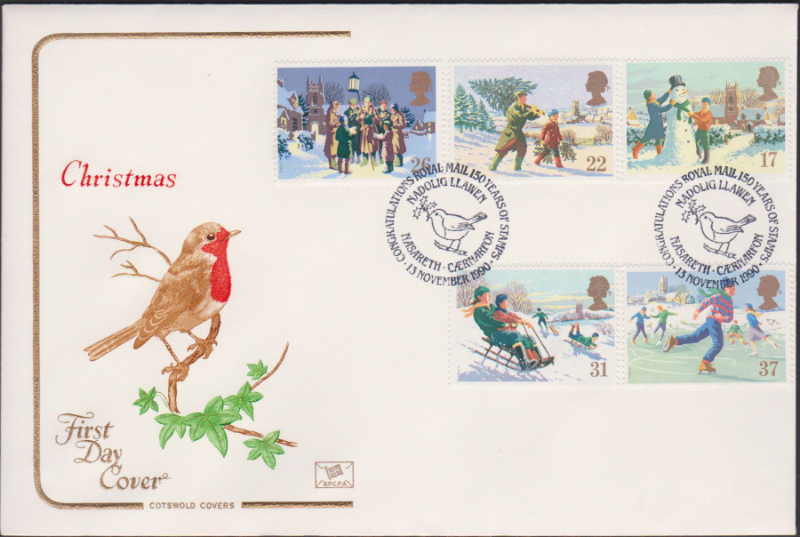 1990 - Cotswold FDC Christmas :- Nasareth Caernarfon Postmark - Click Image to Close