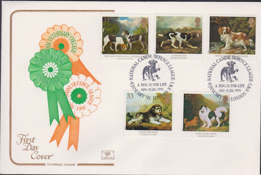 1991 - Cotswold FDC Dogs ( George Stubbs Paintings ) :- A Dog for Life London N W 1 Postmark