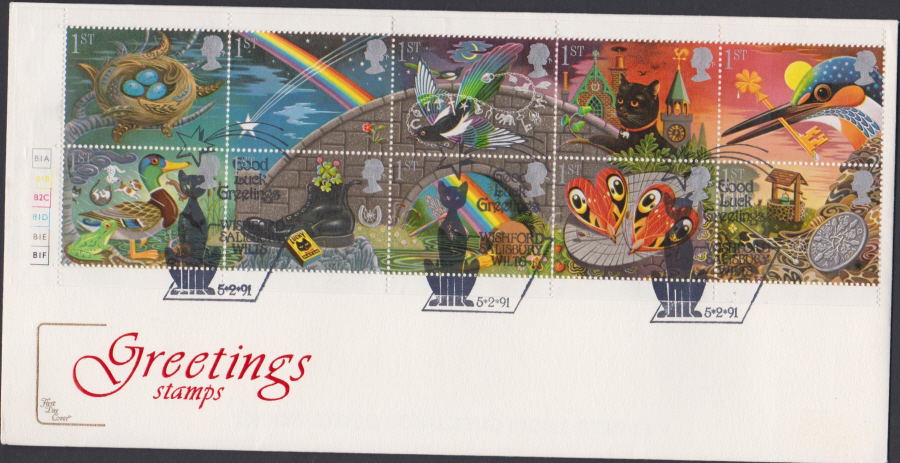 1991 - Cotswold FDC Greetings Stamps :-Wishford,Salisbury,Wilts Postmark