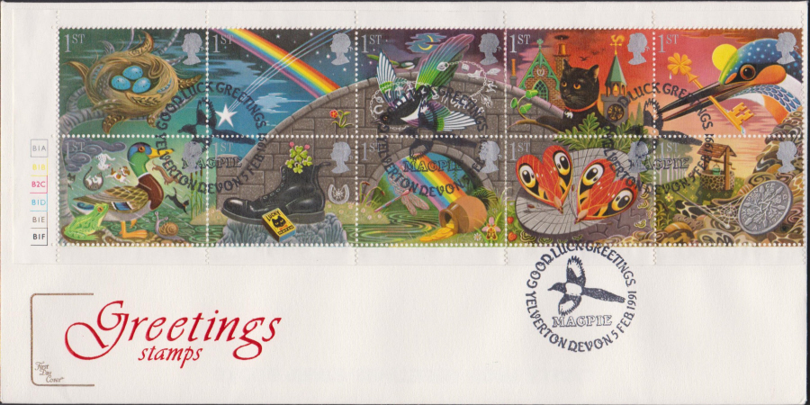 1991 - Cotswold FDC Greetings Stamps :-Good Luck,Yelverton,Devon Postmark - Click Image to Close