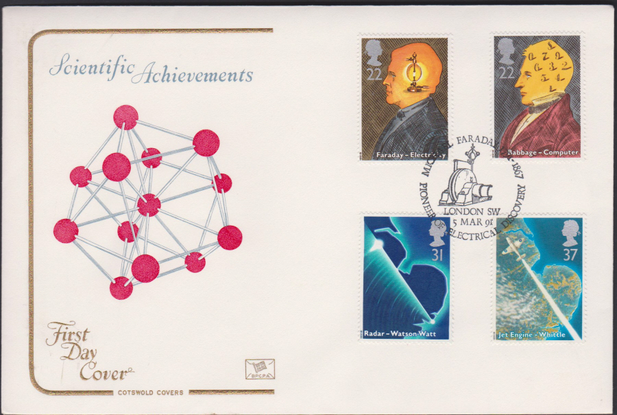1991 - Cotswold FDC Scientific Achievements :-Faraday London SW Postmark - Click Image to Close