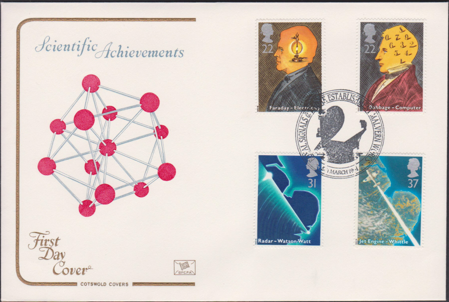 1991 - Cotswold FDC Scientific Achievements :-Royal Signals & Radar,Malvern Postmark - Click Image to Close