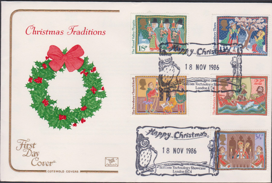 1986 - Christmas First Day Cover COTSWOLD :-Telecom Technology Showcase London EC4 Postmark