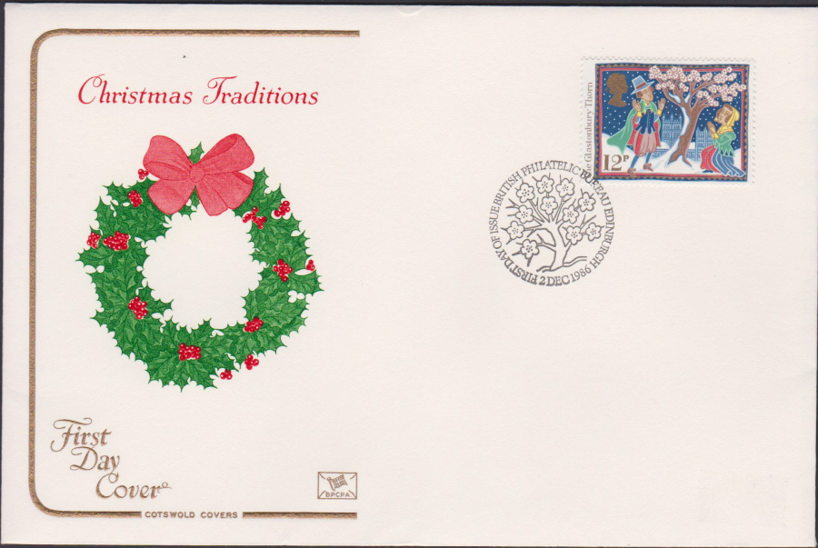 1986 - Christmas 12p First Day Cover COTSWOLD :-First Day of Issue Edinburgh Postmark