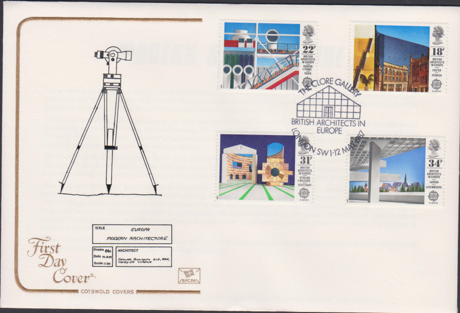 1987- British Architecture in Europe First Day Cover COTSWOLD :- Clore Gallery,London SW1 Postmark