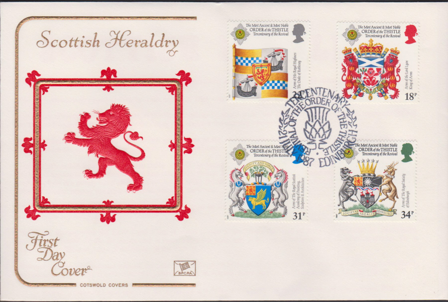 1987- Scottish Heraldry First Day Cover COTSWOLD :- Order of the Thistle,Edinburgh Postmark