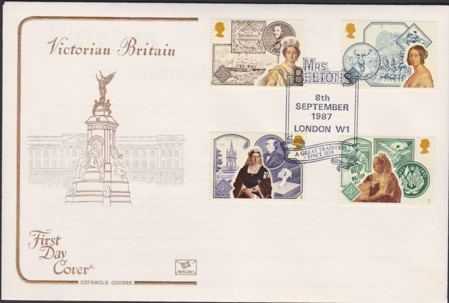 1987- Victorian Britain First Day Cover COTSWOLD Mrs Beeton's London W1 Postmark - Click Image to Close