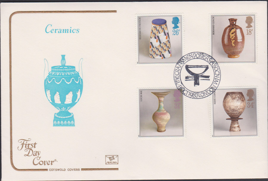 1987- Studio Pottery First Day Cover COTSWOLD The Craftsmen Association s London W1 Postmark