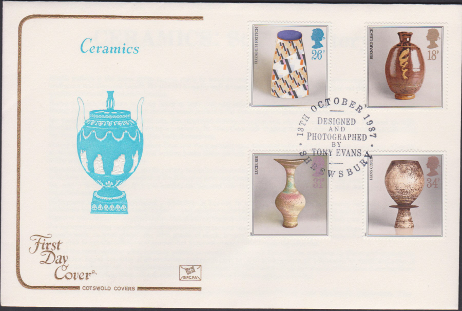 1987- Studio Pottery First Day Cover COTSWOLD Tony Evans Shrewsbury Postmark - Click Image to Close